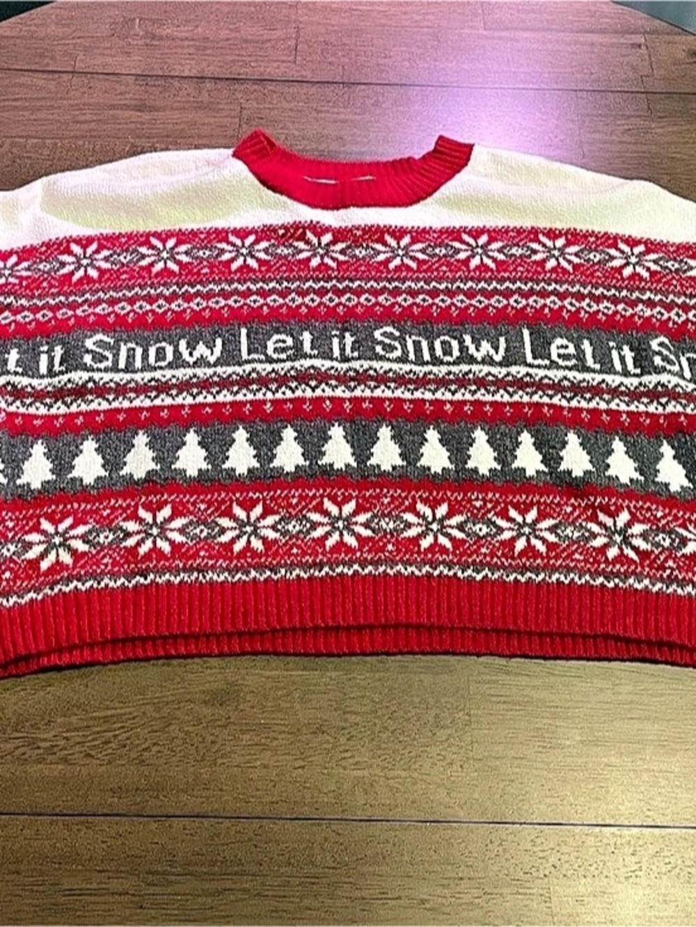 Jessica Simpson Large Fair Isle Crop Crewneck Sweater Red & White Size Medium
